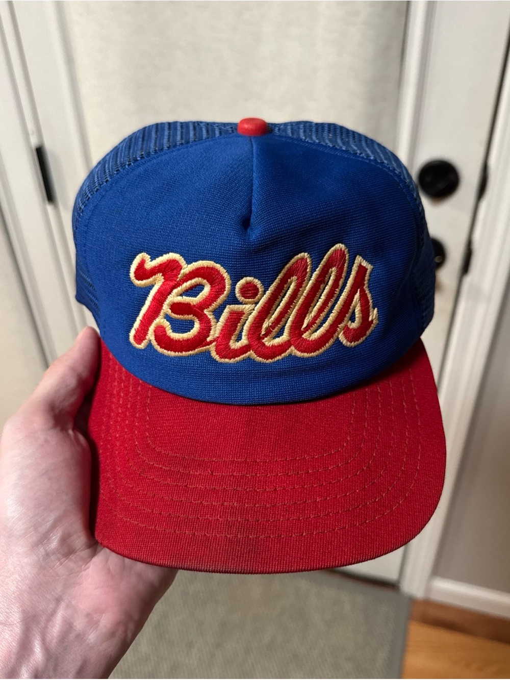 Vintage Buffalo Bills Snapback Hat New Era Trucker Cap Cursive Font 80s